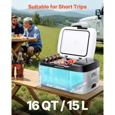 Ψυγείο αυτοκινήτου VEVOR, Ηλεκτρικό ψυγείο DC 12/24V AC100-240V με συμπιεστή, Ψυγείο αυτοκινήτου -20°C έως 20°C με έλεγχο APP, Καταψύκτης αυτοκινήτου 15L για τροχόσπιτα, χώρους κατασκήνωσης, σκάφη, κατασκήνωση, ψάρεμα, Φορητός καταψύκτης 60W