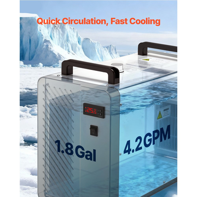 Βιομηχανικός Ψύκτης Νερού VEVOR, 1600W, Βιομηχανικό Σύστημα Ψύξης Ψύκτη Νερού με Συμπιεστή, Μέγιστη Ροή 16 L/min, Χωρητικότητα Δεξαμενής 7 L, Ψύκτης Laser, για Μηχανή Χάραξης & Κοπής Σωλήνων Laser CO2
