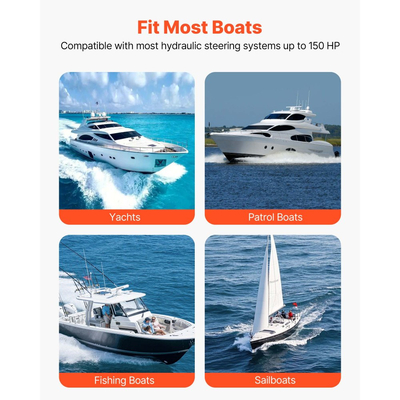 Κιτ υδραυλικού τιμονιού VEVOR, 150 HP, υδραυλικό σύστημα τιμονιού θαλάσσιου σκάφους, με αντλία τιμονιού 6,9 MPa/1000 psi, κύλινδρο κλειδώματος δύο κατευθύνσεων και σωλήνες υψηλής αντοχής 7,32 m, για χρήση σε έναν σταθμό με έναν κινητήρα