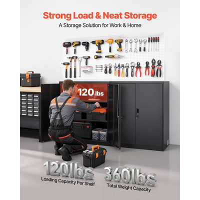 Μεταλλικό ντουλάπι αποθήκευσης VEVOR, μεταλλικό ντουλάπι γκαράζ 106 cm με 2 ρυθμιζόμενα ράφια, 2 μαγνητικές πόρτες και 2 κλειδιά, 3 επίπεδα αποθήκευσης εργαλείων με κλειδαριά για ντουλάπι τροφίμων, αποθήκη, υπόγειο, γραφείο, μαύρο