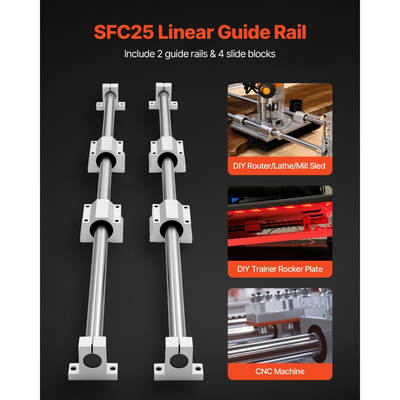 Κιτ γραμμικών ραγών VEVOR, SFC25, 2 τεμάχια γραμμικών οδηγών κίνησης 1000 mm (39,4 ίντσες) και 4 τεμάχια μπλοκ ολίσθησης ρουλεμάν, για ολισθήσεις μηχανής χάραξης DIY, τόρνου, φρέζας, πλάκα λικνίσματος εκπαίδευσης DIY