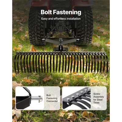 Ρυμούλκηση πίσω από το μηχάνημα αποκοπής θάμνων VEVOR, Ρυμούλκηση μηχανήματος αποκοπής θάμνων 1525 mm με 32 χαλύβδινα δόντια, Τσουγκράνα αποκοπής θάμνων γκαζόν 3 σημείων με εξαρτήματα για τρακτέρ, Τσουγκράνα τοπίου για κήπο, αγρόκτημα, γρασίδι