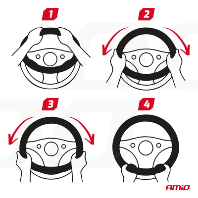 Amio - Κάλλυμα Τιμονιού από Τεχνόδερμα σε Μαύρο Χρώμα 39/41 cm SWC-09-L - 1 τεμ. (01366/AM)