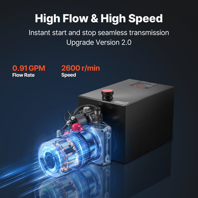 Υδραυλική μονάδα ισχύος VEVOR 15 L, αντλία ρυμούλκησης απλής ενέργειας, μέγιστη πίεση εκτόνωσης 22 MPa και ρυθμός ροής 3,4 L/min, υδραυλική αντλία DC 12V με μεταλλική δεξαμενή για ανύψωση ρυμούλκας και αυτοκινήτου