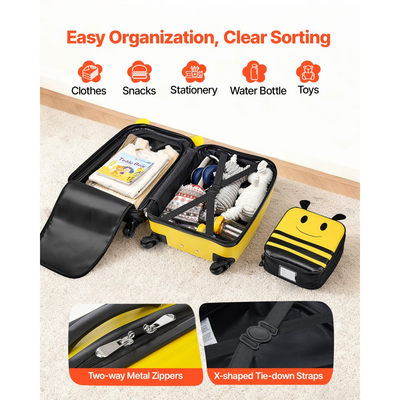 Σετ αποσκευών VEVOR για παιδιά, 5 τεμάχια, βαλίτσα με σκληρές ρόδες 45,7 cm με σακίδιο πλάτης και μαξιλάρι σε σχήμα U, σετ αποσκευών Bee Kids, δώρο γενεθλίων για κορίτσια και αγόρια, εγκεκριμένο από αεροπορική εταιρεία