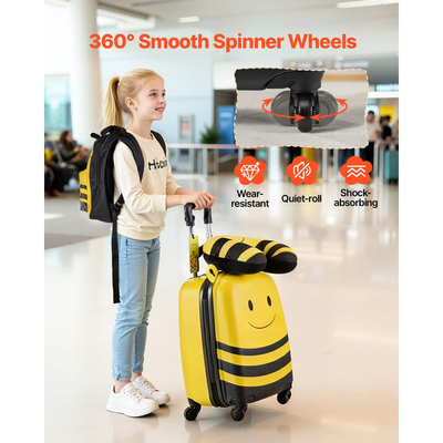 Σετ αποσκευών VEVOR για παιδιά, 5 τεμάχια, βαλίτσα με σκληρές ρόδες 45,7 cm με σακίδιο πλάτης και μαξιλάρι σε σχήμα U, σετ αποσκευών Bee Kids, δώρο γενεθλίων για κορίτσια και αγόρια, εγκεκριμένο από αεροπορική εταιρεία