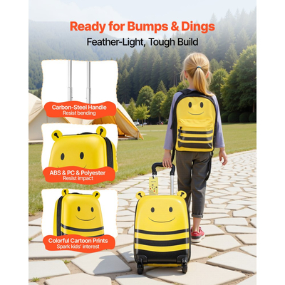 Σετ αποσκευών VEVOR για παιδιά, 5 τεμάχια, βαλίτσα με σκληρές ρόδες 45,7 cm με σακίδιο πλάτης και μαξιλάρι σε σχήμα U, σετ αποσκευών Bee Kids, δώρο γενεθλίων για κορίτσια και αγόρια, εγκεκριμένο από αεροπορική εταιρεία