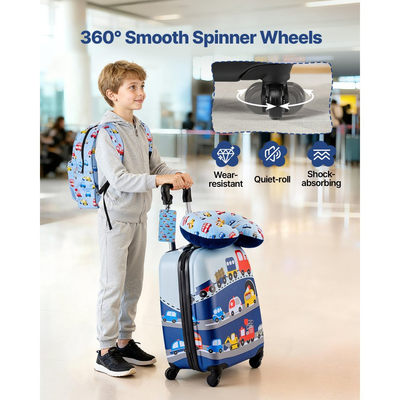Σετ Παιδικών Αποσκευών VEVOR, 5 Τεμαχίων, Βαλίτσα 45,7 cm με Σκληρές Ρόδες και Σακίδιο Πλάτης & Μαξιλάρι σε σχήμα U, Σετ Παιδικών Αποσκευών Φορτηγού, Δώρο Γενεθλίων για Κορίτσια και Αγόρια, Εγκεκριμένο από Αεροπορική Εταιρεία