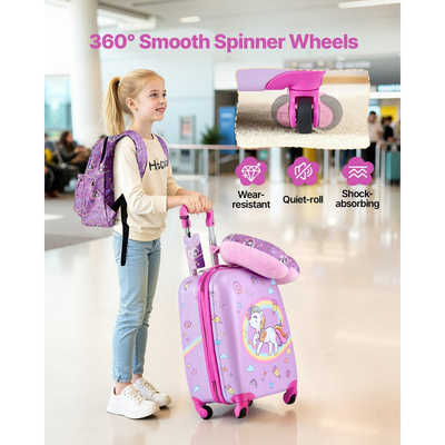 Σετ αποσκευών VEVOR για παιδιά, 5 τεμάχια, βαλίτσα 45,7 cm με σκληρές ρόδες και σακίδιο πλάτης και μαξιλάρι σε σχήμα U, σετ αποσκευών Unicorn για παιδιά, δώρο γενεθλίων για κορίτσια και αγόρια, εγκεκριμένο από αεροπορική εταιρεία