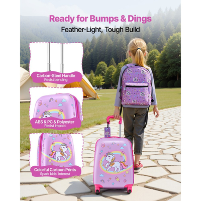 Σετ αποσκευών VEVOR για παιδιά, 5 τεμάχια, βαλίτσα 45,7 cm με σκληρές ρόδες και σακίδιο πλάτης και μαξιλάρι σε σχήμα U, σετ αποσκευών Unicorn για παιδιά, δώρο γενεθλίων για κορίτσια και αγόρια, εγκεκριμένο από αεροπορική εταιρεία