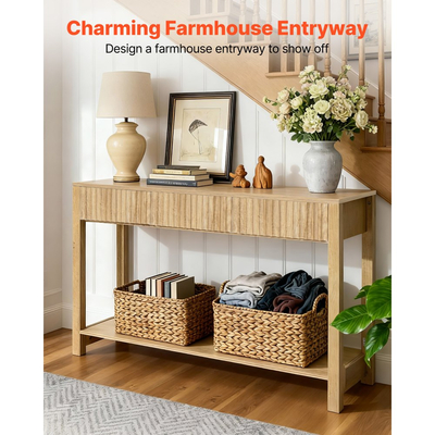 Τραπέζι κονσόλας VEVOR 120 cm, Γραφείο αγροικίας πίσω από τον καναπέ με συρτάρια και κάτω ράφι αποθήκευσης, Ξύλινο ορθογώνιο στενό τραπεζάκι εισόδου για διάδρομο, υπνοδωμάτιο, σαλόνι, φουαγιέ, Burlywood