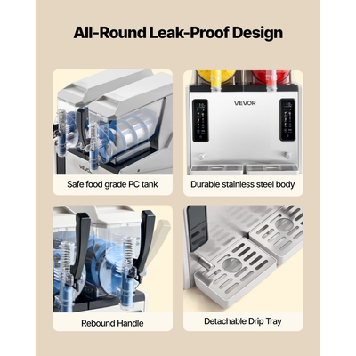 Μηχανή για γλάστρες VEVOR, Μηχανή για γλάστρες 3L/100oz x 2 δεξαμενές για το σπίτι, Μηχανή για παγωμένα ποτά χωρίς πάγο, Μηχανή Margarita με αυτοκαθαρισμό, για παγωμένες Margarita, Frappé, Milkshake και άλλα