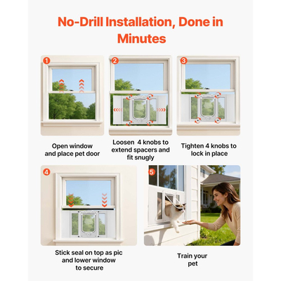 Πόρτα γάτας VEVOR για παράθυρο, ρυθμιζόμενη για πλάτος παραθύρου 584-711 mm, 4 λειτουργίες ασφαλούς κλειδώματος, πλαίσιο αλουμινίου και γυαλί υψηλής διαφάνειας, μαγνητικό κλείσιμο, αδιάβροχη πόρτα γρήγορης τοποθέτησης για γάτες, λευκή