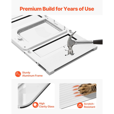 Πόρτα γάτας VEVOR για παράθυρο, ρυθμιζόμενη για πλάτος παραθύρου 584-711 mm, 4 λειτουργίες ασφαλούς κλειδώματος, πλαίσιο αλουμινίου και γυαλί υψηλής διαφάνειας, μαγνητικό κλείσιμο, αδιάβροχη πόρτα γρήγορης τοποθέτησης για γάτες, λευκή