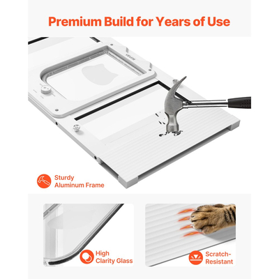Πόρτα γάτας VEVOR για παράθυρο, ρυθμιζόμενη για πλάτος παραθύρου 686-813 mm, 4 λειτουργίες ασφαλούς κλειδώματος, πλαίσιο αλουμινίου και γυαλί υψηλής διαφάνειας, μαγνητικό κλείσιμο, αδιάβροχη πόρτα γρήγορης τοποθέτησης για γάτες, λευκή