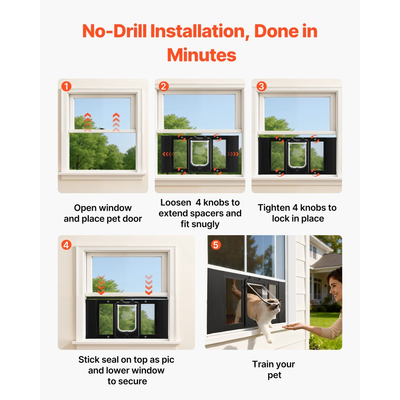 Πόρτα VEVOR για Γάτες, Ρυθμιζόμενη για Πλάτος Παραθύρου 686-813 mm, 4 Λειτουργίες Ασφαλούς Κλειδώματος, Πλαίσιο Αλουμινίου και Γυαλί Υψηλής Διαφάνειας, Μαγνητικό Κλείσιμο, Αδιάβροχη Πόρτα Ταχείας Τοποθέτησης για Γάτες, Μαύρη