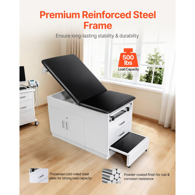 Ιατρικό Εξεταστικό Κρεβάτι VEVOR Pro, Κρεβάτι Ιατρικής Εξέτασης με Ρυθμιζόμενη Πλάτη, Εξεταστικό Κρεβάτι Φυσικοθεραπείας με Κλειδαριές, 2 Συρτάρια, Δοσομετρητής Ρολού Χαρτιού, Σκαμπό & Στήριγμα Ποδιών, Χωρητικότητα 227kg