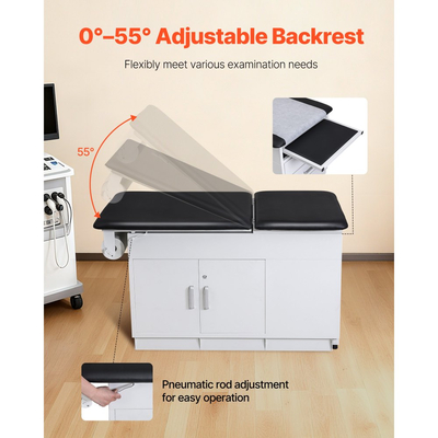 Ιατρικό Εξεταστικό Κρεβάτι VEVOR Pro, Κρεβάτι Ιατρικής Εξέτασης με Ρυθμιζόμενη Πλάτη, Εξεταστικό Κρεβάτι Φυσικοθεραπείας με Κλειδαριές, 2 Συρτάρια, Δοσομετρητής Ρολού Χαρτιού, Σκαμπό & Στήριγμα Ποδιών, Χωρητικότητα 227kg