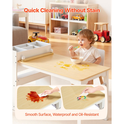 Σετ τραπεζιού και καρέκλας τέχνης VEVOR για παιδιά, τραπέζι χειροτεχνίας για νήπια με ντουλάπι αποθήκευσης 3 επιπέδων, ξύλινο γραφείο δραστηριοτήτων για παιδιά με 2 καρέκλες, γραφείο τέχνης για ανάγνωση, μάθηση, σχέδιο, γραφή, λευκό