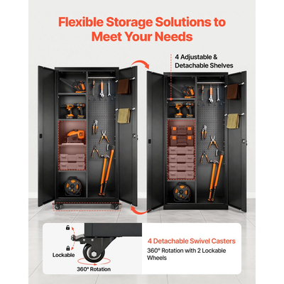 Μεταλλικό ντουλάπι αποθήκευσης VEVOR, ντουλάπι γκαράζ από χάλυβα 179,5 cm με ρυθμιζόμενα ράφια, 2 μαγνητικές πόρτες, κρεμαστή ράβδο και 3 γάντζους ράβδων, 5 επίπεδα αποθήκευσης εργαλείων με κλειδαριά για ντουλάπι, αποθήκη, υπόγειο