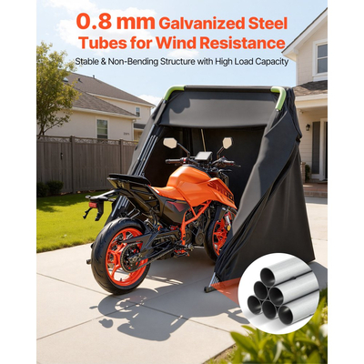 Στέγαστρο αποθήκευσης μοτοσικλέτας VEVOR με κλειδαριά ασφαλείας, σκηνή γκαράζ Oxford Flip-Up 600D, κάλυμμα μοτοσικλέτας βαρέως τύπου για όλες τις καιρικές συνθήκες με παράθυρα εξαερισμού, στέγαστρο οχήματος εξωτερικού χώρου 346x137,5x190 cm, μαύρο