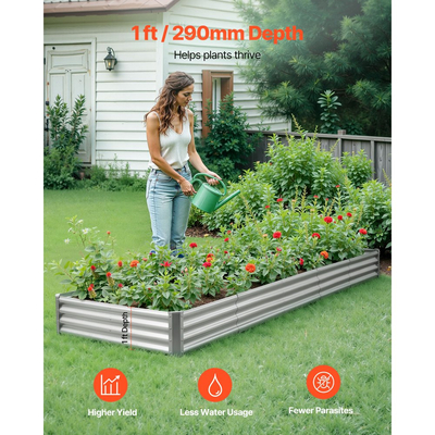 Μεταλλικό υπερυψωμένο παρτέρι VEVOR, εξωτερικό κουτί κήπου Galvalume 3,6 x 1,2 x 0,3 m, ανοιχτού πάτου, μεγάλο υπερυψωμένο παρτέρι για καλλιέργεια λαχανικών, λουλουδιών και παχύφυτων, γαλβανισμένο χρώμα
