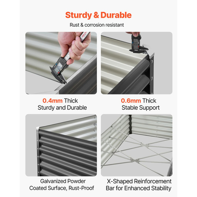 Μεταλλικό υπερυψωμένο παρτέρι VEVOR, γαλβανισμένο κουτί κήπου εξωτερικού χώρου 1,8 x 0,9 x 0,4 m, ανοιχτού πάτου, μεγάλο υπερυψωμένο παρτέρι για καλλιέργεια λαχανικών, λουλουδιών, βοτάνων και παχύφυτων, σκούρο γκρι