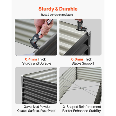 Μεταλλικό υπερυψωμένο παρτέρι VEVOR, γαλβανισμένο κουτί κήπου εξωτερικού χώρου 1,8 x 0,9 x 0,6 m, ανοιχτού πάτου, μεγάλο υπερυψωμένο παρτέρι για καλλιέργεια λαχανικών, λουλουδιών, βοτάνων και παχύφυτων, σκούρο γκρι