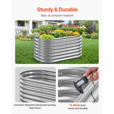 Μεταλλικό υπερυψωμένο παρτέρι VEVOR, 1,2 x 0,6 x 0,6 m οβάλ εξωτερικό κουτί κήπου από γαλβανισμένο σκελετό, ανοιχτού πάτου, μεγάλη υπερυψωμένη γλάστρα για καλλιέργεια λαχανικών, λουλουδιών, παχύφυτων, γαλβανισμένο χρώμα