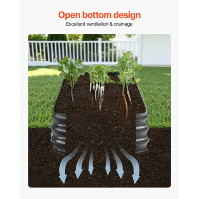 Μεταλλικό υπερυψωμένο παρτέρι VEVOR, 2,4 x 0,6 x 0,3 m οβάλ εξωτερικό κουτί κήπου από γαλβανισμένο γαλβανισμένο σκελετό, ανοιχτού πάτου, μεγάλη υπερυψωμένη γλάστρα για καλλιέργεια λαχανικών, λουλουδιών, βοτάνων, παχύφυτων, σκούρο γκρι