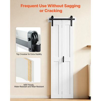 Πόρτα Αχυρώνα VEVOR Δίπτυχη, 609 x 2134 mm, Πόρτες Ντουλάπας MDF Δίπτυχες Συρόμενες, Περιλαμβάνεται Κιτ Εξοπλισμού, Σχεδιασμός με Πλαίσιο H που Εξοικονομεί Χώρο, Απαιτείται Συναρμολόγηση, για Υπνοδωμάτιο, Σαλόνι, Ντουλάπα, Διαχωριστικό Δωματίου, Λευκό