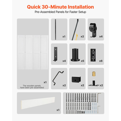 Πόρτα Αχυρώνα VEVOR Δίπτυχη, 1829 x 2134 mm, Πόρτες Ντουλάπας MDF Δίπτυχες Συρόμενες, Περιλαμβάνεται Κιτ Εξοπλισμού, Σχεδιασμός Πλαισίου H που Εξοικονομεί Χώρο, Προσυναρμολογημένα Πάνελ για Υπνοδωμάτιο, Σαλόνι και Διαχωριστικό Δωματίου, Λευκό