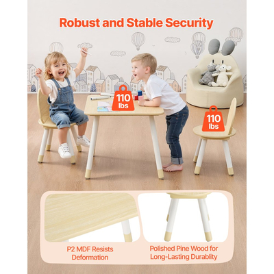 Σετ τραπεζιού και 2 καρεκλών VEVOR για παιδιά, Σετ τραπεζιού και καρέκλας για νήπια με στρογγυλεμένες άκρες και επιφάνεια εργασίας με γκράφιτι, Ξύλινο γραφείο για τέχνη, χειροτεχνίες, διάβασμα, μάθηση, σχέδιο, τάξη/παιδικό σταθμό/σπίτι, Burlywood