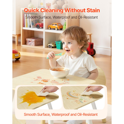 Σετ τραπεζιού και 2 καρεκλών VEVOR για παιδιά, Σετ τραπεζιού και καρέκλας για νήπια με στρογγυλεμένες άκρες και επιφάνεια εργασίας με γκράφιτι, Ξύλινο γραφείο για τέχνη, χειροτεχνίες, διάβασμα, μάθηση, σχέδιο, τάξη/παιδικό σταθμό/σπίτι, Burlywood