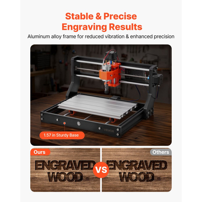 Μηχανή φρεζαρίσματος CNC VEVOR 3018, άξονας 60W, μηχανή φρεζαρίσματος ξύλου 3 αξόνων, με επιφάνεια εργασίας 300 x 180 x 40 mm, χειριστήριο εκτός σύνδεσης, δομή από κράμα αλουμινίου, για κοπή ξυλογλυπτικής ακρυλικού