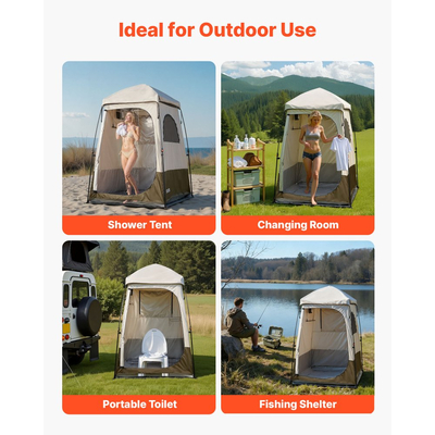 Σκηνή ντους κάμπινγκ VEVOR, 1 δωμάτιο, πτυσσόμενη σκηνή απομόνωσης με βάσεις εδάφους, σχοινιά, τσάντα μεταφοράς και εγκάρσια μπάρα, ύφασμα Oxford 210D με επίστρωση αργύρου, για κάμπινγκ, παραλία και ψάρεμα