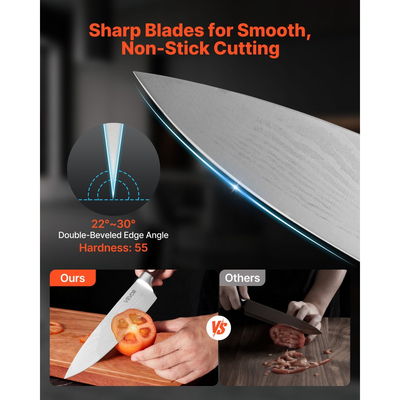 Σετ μαχαιριών κουζίνας VEVOR με μπλοκ και ακονιστήρι, σετ μαχαιριών 15 τεμαχίων από ανοξείδωτο ατσάλι υψηλής περιεκτικότητας σε άνθρακα, μαχαιροπίρουνα κουζίνας ανθεκτικά στη σκουριά με εργονομική λαβή, ράβδο ακονίσματος και ξύλινο μπλοκ υψηλής ποιότητας, για το σπίτι