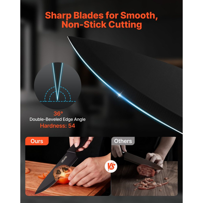 Σετ μαχαιριών κουζίνας VEVOR με μπλοκ και ξύστρα, Σετ μαχαιριών κουζίνας 15 τεμαχίων από γερμανικό ανοξείδωτο ατσάλι υψηλής περιεκτικότητας σε άνθρακα, μαχαιροπίρουνα κουζίνας με εργονομική λαβή PP, ράβδο ακονίσματος και ξύλινο μπλοκ, για οικιακούς μάγειρες