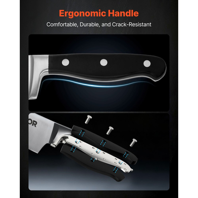 Σετ μαχαιριών κουζίνας VEVOR με μπλοκ και ξύστρα, Σετ 15 τεμαχίων από ανοξείδωτο ατσάλι υψηλής περιεκτικότητας σε άνθρακα, μαχαιροπίρουνα κουζίνας με λαβή ανθεκτική στις ρωγμές, ράβδο ακονίσματος και ξύλινο μπλοκ, για οικιακούς μάγειρες