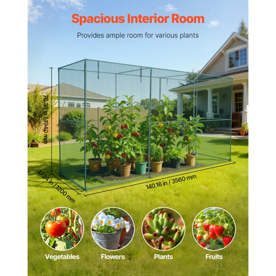 Κλουβί Καλλιέργειας VEVOR, Σκηνή Προστασίας Φυτών 3,56 x 1,2 x 1,94 m με Πόρτα με Φερμουάρ, Ψηλό Κλουβί Καλλιέργειας Ανθεκτικό στον Αέρα, Εύκολο στην Εγκατάσταση, Υπερυψωμένο Κάλυμμα για Εξωτερικό Πάρκο, Δίχτυ για Φυτά Ντομάτας για Γκαζόν Κήπου και Αίθριου