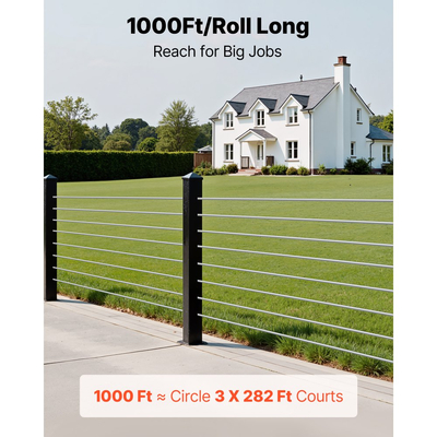 Συρματόσχοινο VEVOR 3,2 mm, μήκος 304,8 m, καλώδιο από ανοξείδωτο χάλυβα 316 με κόφτη, αντοχή σε θραύση 798 kg, κατασκευή 1 x 19 κλώνων, χαλύβδινο καλώδιο για σύστημα κιγκλιδωμάτων καταστρώματος, πέργκολα κήπου