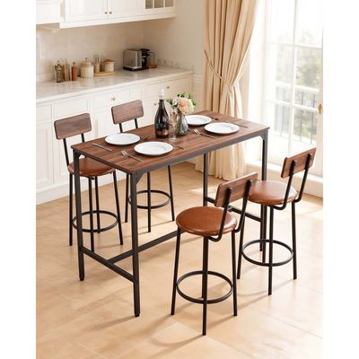 Τραπέζι Μπαρ VEVOR, Σετ 5 τεμαχίων τραπεζιών μπαρ 1193,8 χιλ., Σετ τραπεζιών μπαρ και καρεκλών με στρογγυλεμένες άκρες, Ορθογώνιο τραπέζι μπαρ με τέσσερα σκαμπό για σαλόνι, τραπεζαρία, κουζίνα, χρώμα καρυδιάς, μαύρο