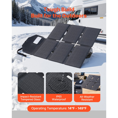 Φορτιστής ηλιακού πάνελ VEVOR 60W, μονοκρυσταλλικό ηλιακό πάνελ 16BB τύπου N, απόδοση 24%, ελαφρύς, φορητός με έξοδο MC4, θύρες Type-C, USB-A και DC για σταθμούς παραγωγής ενέργειας, κατασκήνωση, πεζοπορία