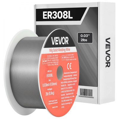 Σύρμα συγκόλλησης MIG VEVOR συμπαγές, ER308L 0,8mm 0,9kg, από ανοξείδωτο χάλυβα με χαμηλή πιτσιλιστική ικανότητα και υψηλή τροφοδότηση για συγκόλληση με θωράκιση αερίου σε όλες τις θέσεις