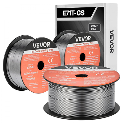 Σύρμα συγκόλλησης MIG VEVOR με πυρήνα ροής, E71T-GS 0,8mm 0,9kg, σύρμα συγκόλλησης από μαλακό χάλυβα χωρίς αέριο με χαμηλό πιτσίλισμα για συγκόλληση τόξου σε όλες τις θέσεις, αυτοθωρακισμένο για εξωτερική χρήση (συσκευασία 3 ρολών)