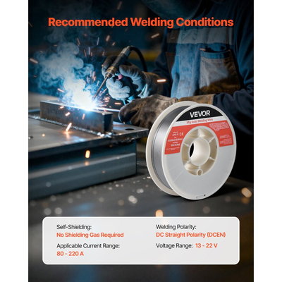 Σύρμα συγκόλλησης MIG VEVOR με πυρήνα ροής, E71T-11 0,9mm 4,5kg, σύρμα συγκόλλησης από μαλακό χάλυβα χωρίς αέριο με χαμηλό πιτσίλισμα για συγκόλληση τόξου σε όλες τις θέσεις, αυτοθωρακισμένο για εξωτερική χρήση