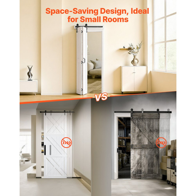 Πόρτα Αχυρώνα VEVOR Δίπτυχη, 609 x 2134 mm, Πόρτες Ντουλάπας MDF Δίπτυχες Συρόμενες, Περιλαμβάνεται Κιτ Εξοπλισμού, Σχεδιασμός με Πλαίσιο H που Εξοικονομεί Χώρο, Απαιτείται Συναρμολόγηση, για Υπνοδωμάτιο, Σαλόνι, Ντουλάπα, Διαχωριστικό Δωματίου, Λευκό