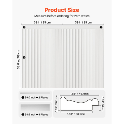 Κιτ επένδυσης τοίχου VEVOR, πάνελ επένδυσης τοίχου, ελαφρύ βαφόμενο πολυστυρένιο, εύκολο στην εγκατάσταση, φαρδύ & στενό διακοσμητικό τοίχου για εσωτερική διακόσμηση σαλονιού, υπνοδωματίου, σπιτιού, λευκό (197 x 98 cm)