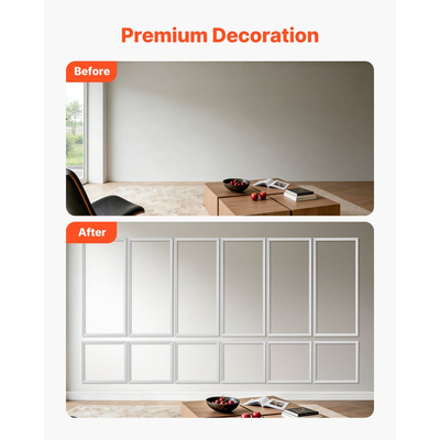 Πακέτο 6 πάνελ επένδυσης τοίχου VEVOR, σετ πάνελ επένδυσης τοίχου, ελαφρύ βαφόμενο πολυστυρένιο, εύκολο στην εγκατάσταση, αδιάβροχο διακοσμητικό τοίχου για εσωτερική διακόσμηση σαλονιού, υπνοδωματίου, λευκό (61x137 + 61x61 cm)