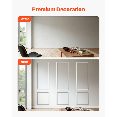 Πακέτο 3 πάνελ επένδυσης τοίχου VEVOR, σετ πάνελ επένδυσης τοίχου, ελαφρύ βαφόμενο πολυστυρένιο, εύκολο στην εγκατάσταση, αδιάβροχο διακοσμητικό φαρδύ προφίλ για εσωτερικό σαλόνι, υπνοδωμάτιο, λευκό (61x137 + 61x61 cm)